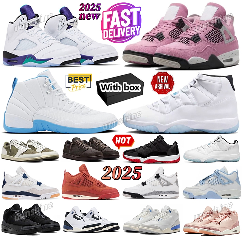 2025 With Box 4 4s 3 3s 11 11s 12 12s 1 high low OG basketball shoes Grape Black Cat Orchid Fear White Thunder Melo UNC men women sneakers trainers sports outdoor shoe