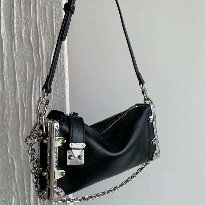 Genuine Leather Box Bags For Women Designer Handbag Purse 2025 New Vintage Soft Cowhide Chain Rivet Shoulder Crossbody