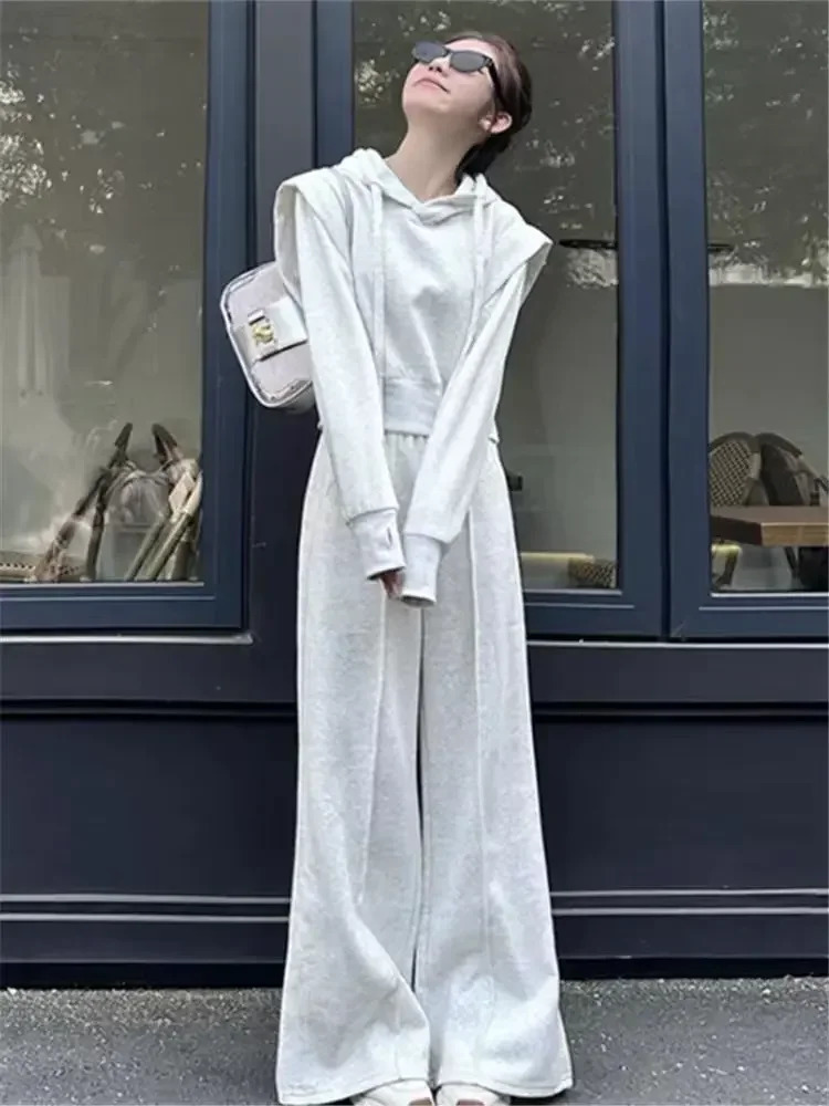 Womens casual sports hooded sweatshirt set Korean style weight loss hooded sweatshirt long pants two-piece set womens clothing 250320
