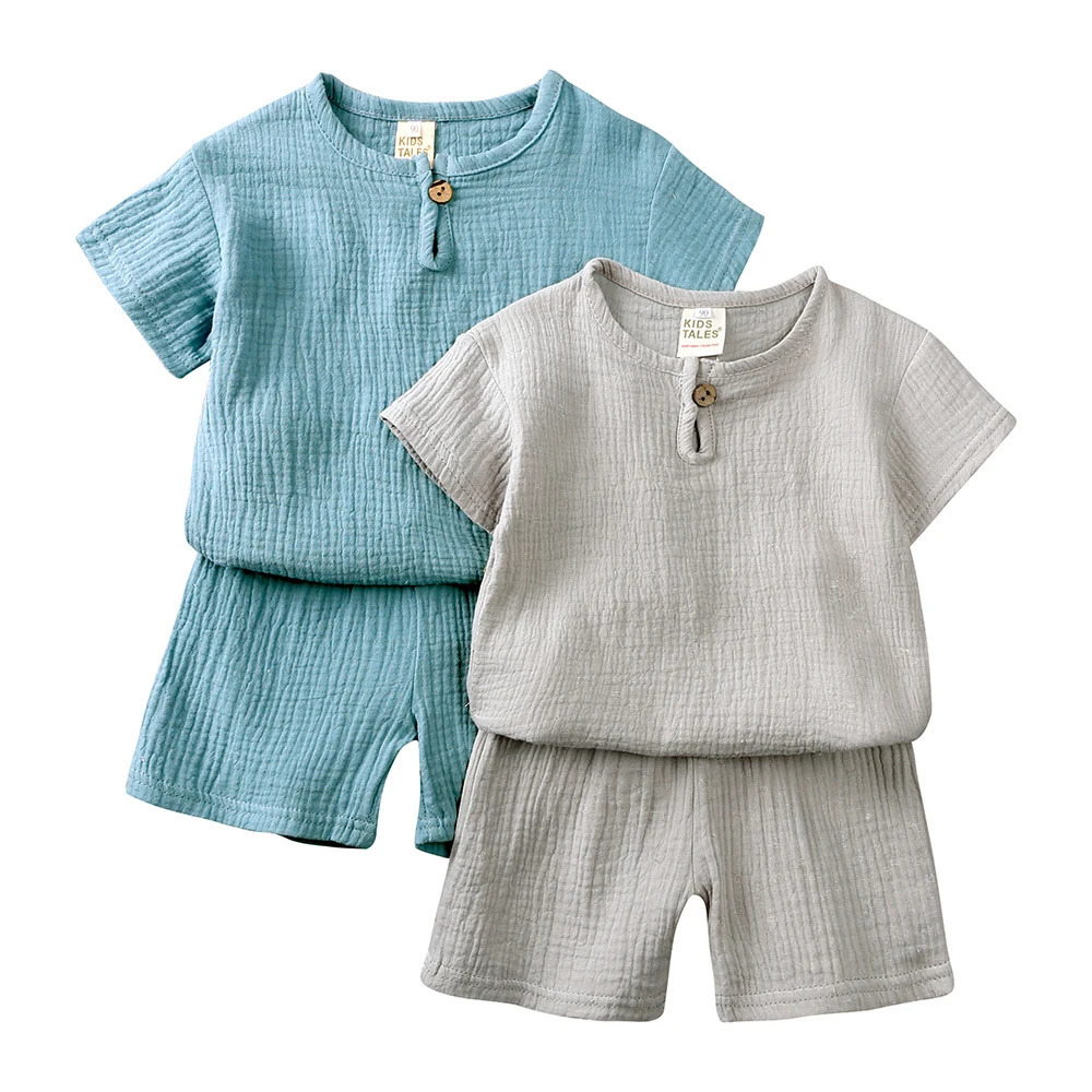 1-8T Kids Sets Summer Clothes Linen Cotton Toddler Baby Boy Girl Costumes Short Sleeve Tops Shorts Outfits Children Clothing 250326