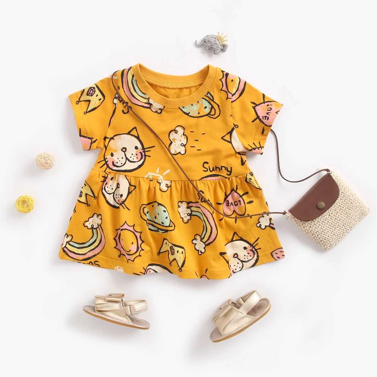 Sanlutoz short sleeved summer baby dress with cute patterns casual childrens clothing made of cotton W250326