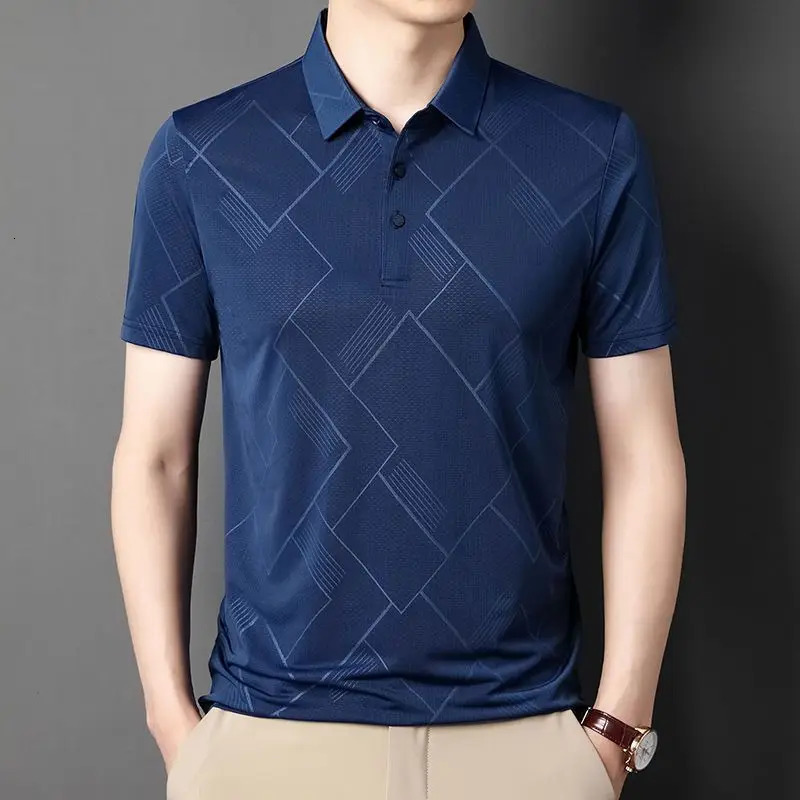 Mens summer short sleeved plain polo shirt streetwear fashionable top business office loose collar quick drying mens casual clothing 250326