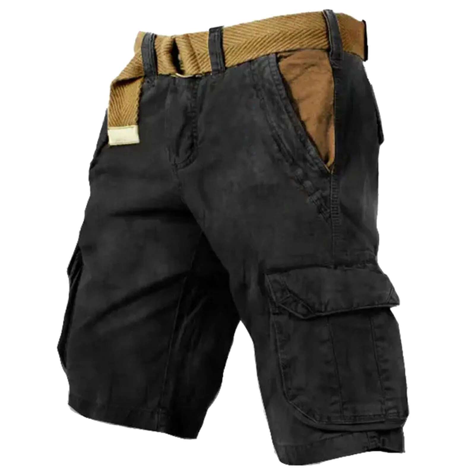 Vintage Cargo Men Casual Loose Patch Pockets Straight Pant for Mens Streetwear Fashion Graphic Print Shorts Summer
