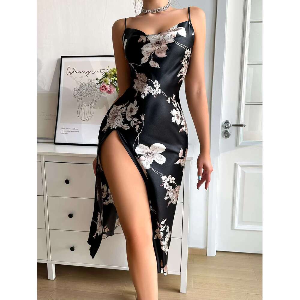 Women Long Sexy Satin Sleepwear Silk Spaghetti Strap Sleep Shirts Plus Size Nightdress Gerie Nightwear Dress Gown
