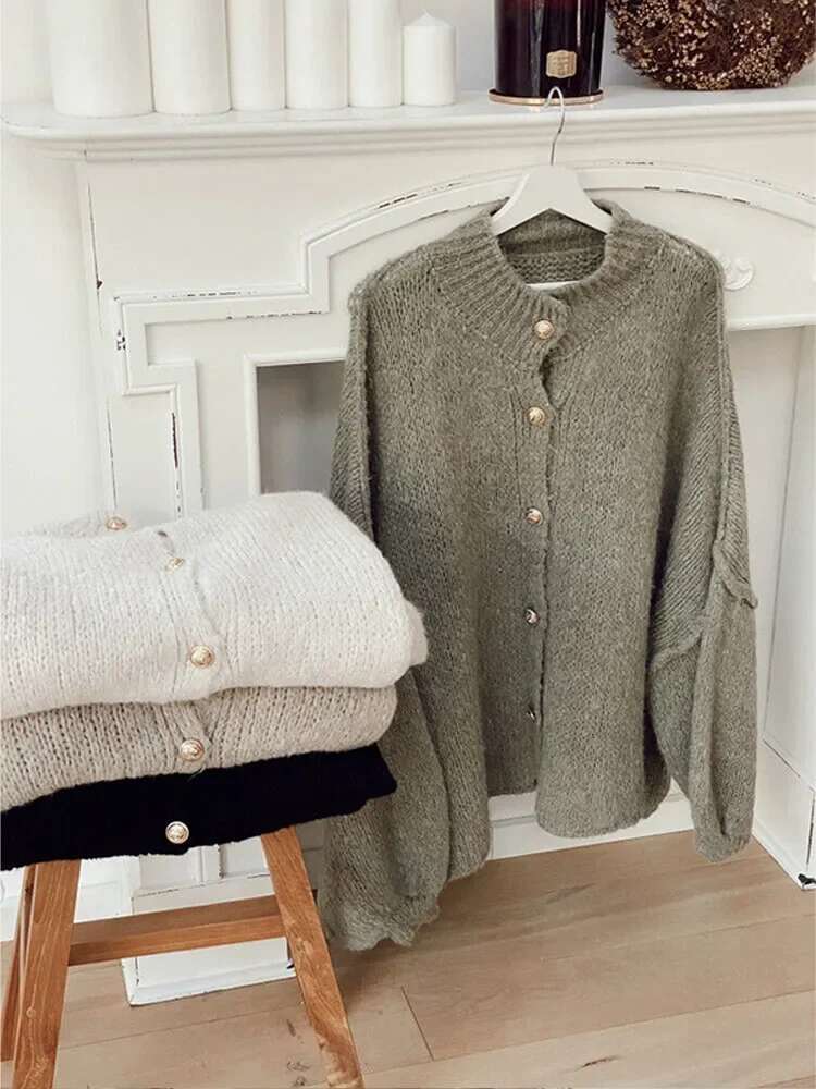 Fashion Soid Knitted Cardigan For Women Casual Female Single Breasted O-Neck Coat Autumn Lady Sweater All-Match Top
