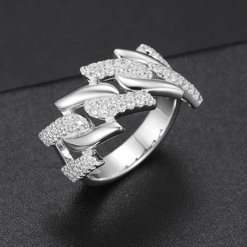 TUHE Unisex Cuban Chain Iced Out Baguette VVS1 Moissanite Cross Rings S925 Silver For Men Hip Hop Jewelry