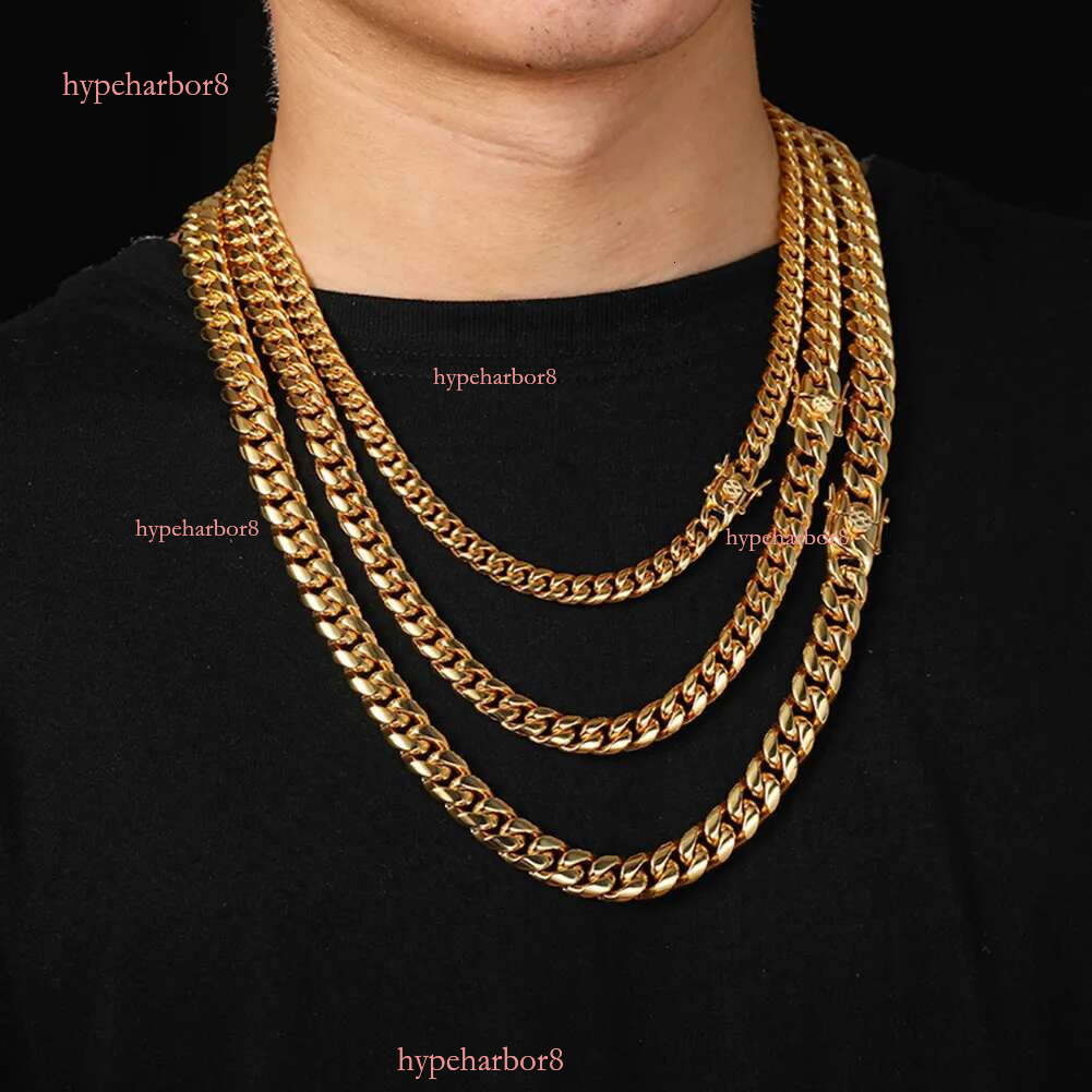 6-22mm Hip Hop Stainless Steel Miami Cuban k Chain Bib Clasp Mens Real Gold Plated Jewelry