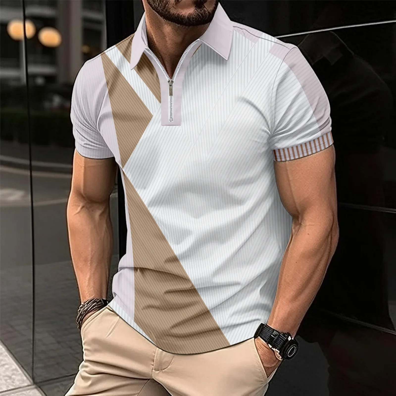 2025 -selling Mens 3D Printed Comfortable Everyday Golf Mens Zipper Short-sleeved Polo Shirt Men Shirt 250324