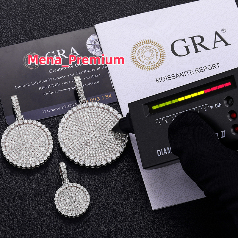 Dropshipping 20/30/40mm Round D Color VVS Moissanite Pendant 925 Sterling Silver Necklaces Iced Out Shining Passed Diamond Test