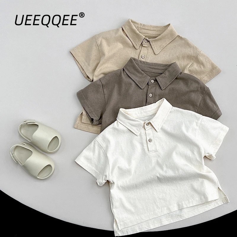 Spring Summer Children Polo Shirts 1-8Y Boys Cotton Button Solid Casual Short Sleeve Tops Korean Toddler Wear For Kids Clothing 250326