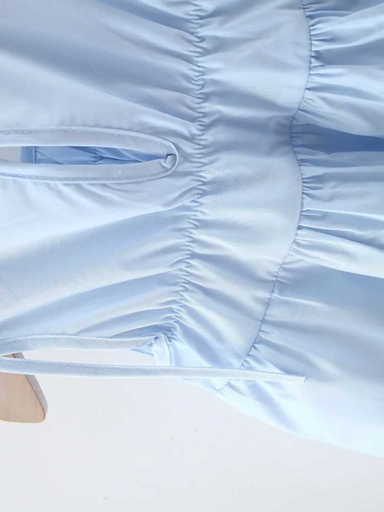 Summer 2025 childrens and girls sleeveless light blue cotton dress with ruffles and Str pockets a soft and comfortable baby girl outfit W250326