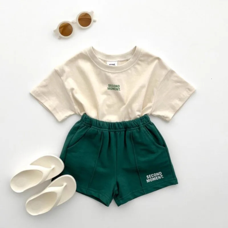 Summer Kids Clothes Set T-ShirtShorts Casual Outdoor Letters Print Suit Cotton Soft Breathable Two-Piece Kid Casual Tracksuits 250326
