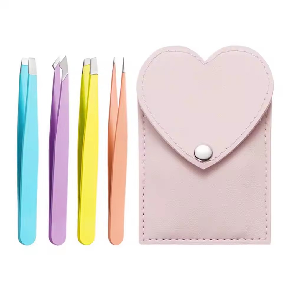 4Pcs Eyebrow Hair Removal Tweezers Set Brows Lashes Brows Face Trimming Forceps Scissors With Leather Case Beauty Makeup Tools
