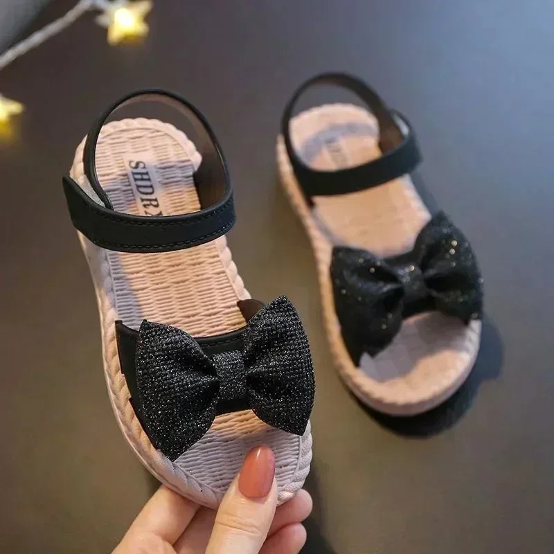 Girls Sandals Summer Princess Children Sandals Bow Tie Girl Shoes Fashion Casual Non Slip Kids Beach Shoes 250326