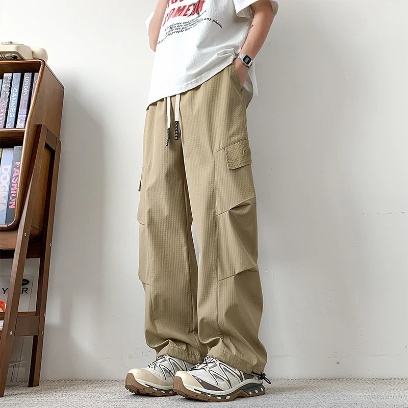 Mens Paratroop cargo pants loose and loose leg workwear spring and summer stretch elastic waist quick drying outdoor casual pants 250321