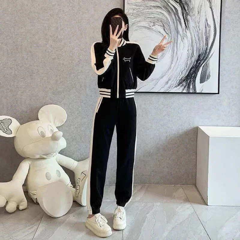 Korean Golf Womens Spring and Autumn Style Sports and Leisure Versatile Western Style Baseball Jacket Hoodie Two Piece 250320