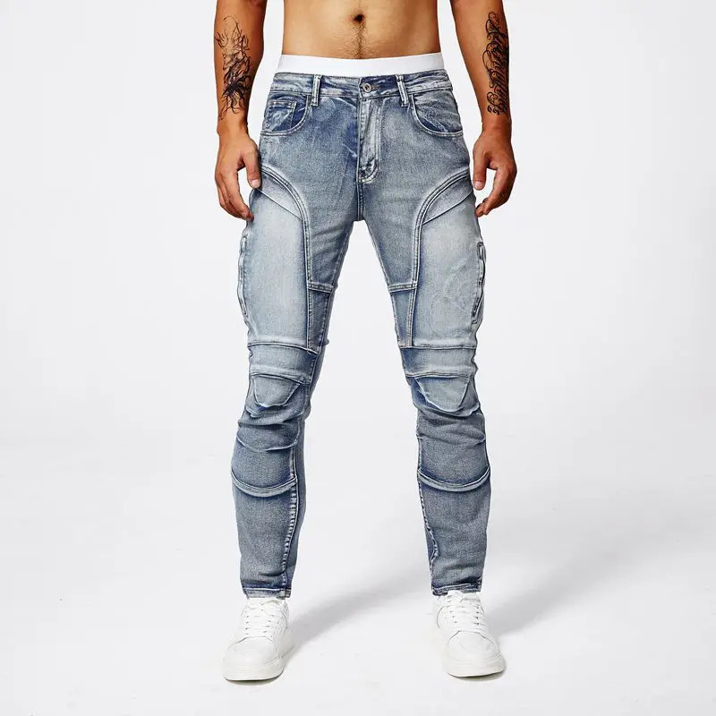 Two tone unsettling patch work jeans mens fashionable summer thin straight leg slim suitable for calf discomfort 250326
