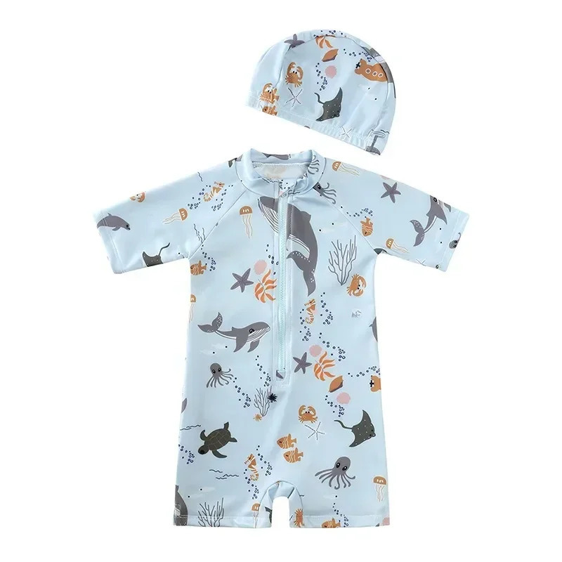 UV Baby Boy Swimsuit One Piece Swimming Jumpsuit Ruffles Bathing Suit SPF 50 Long Sleeve Kids Swimwear for Girls 1-7 Years 250326