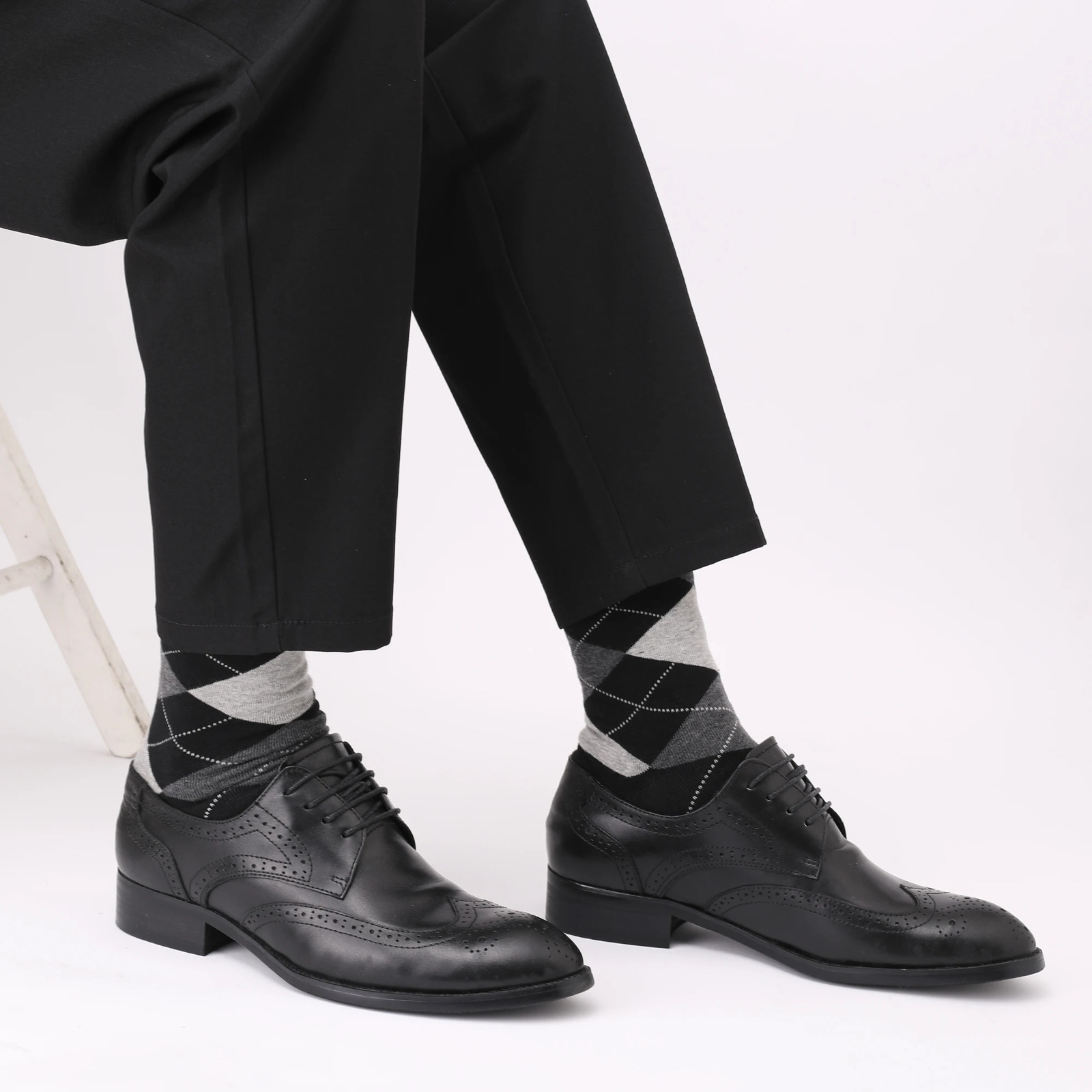 5 pairs of mens dress socks in plus size high-quality combed cotton crew socks black cool Argyle breathable casual mens socks 250321