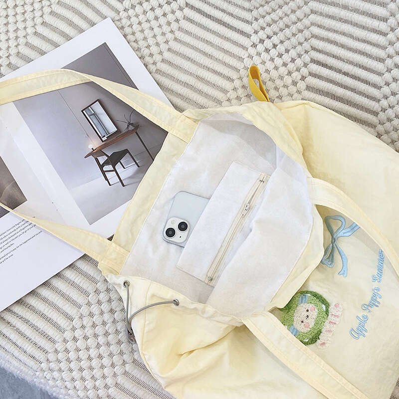 e8 Cute embroidery versatile artistic cloth tote women's lazy style large capacity commuting single shoulder bag