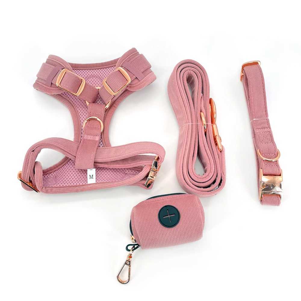 Collar adjustable non pull dog vest seat belt soft mesh pad blue Corduroy pet dog strap Collar poop bag dispenser X250326
