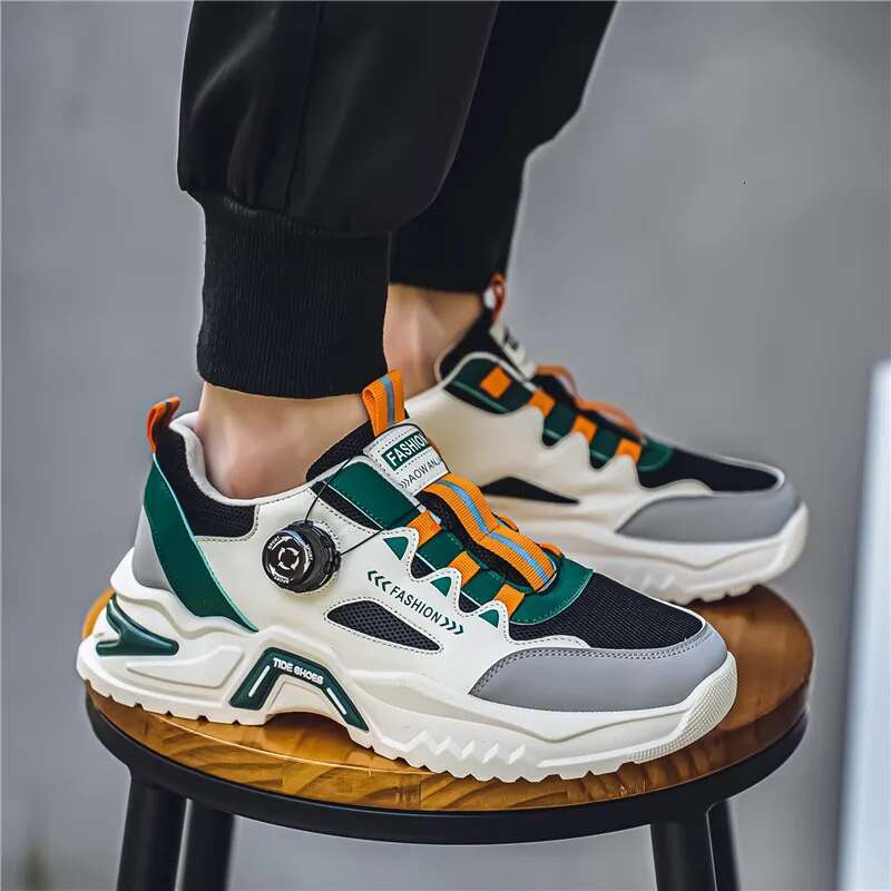 Designer shoes Men's Korean rotating buckle trendy casual sports four season soft soled non slip outdoor running shoes student sneakers