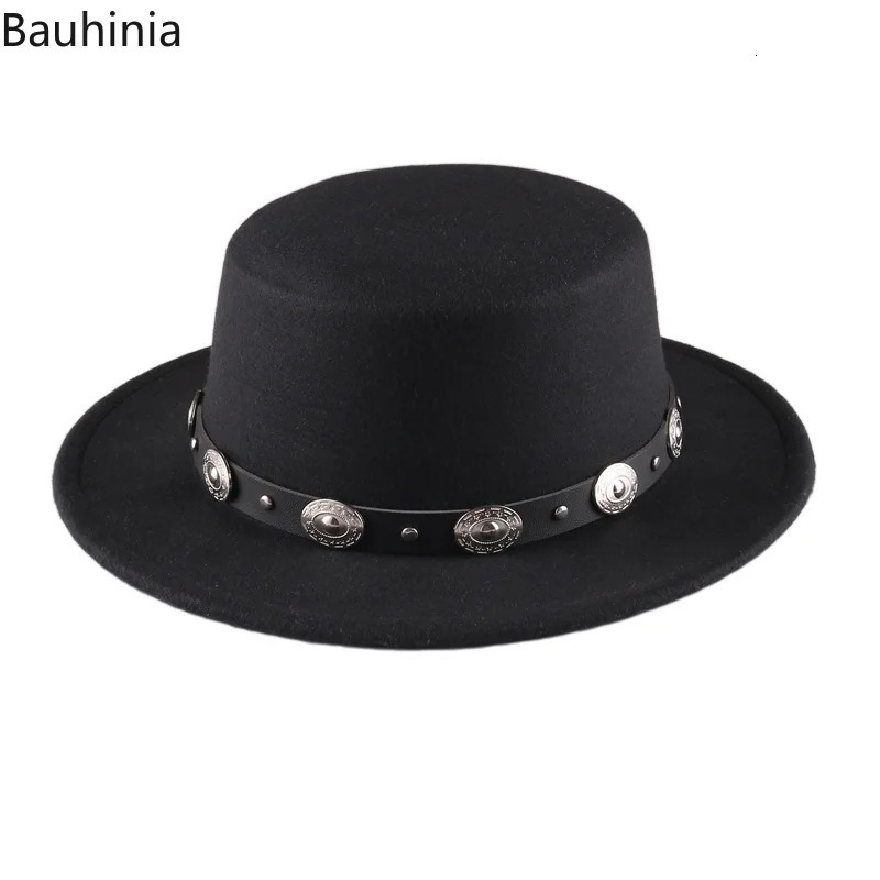 Panama retro wide Brim black Fedora hat mens flat top wool jazz hat elegant womens gentleman gambling hat 250325