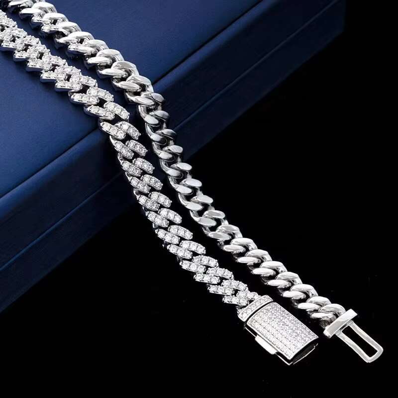 Iced Out Diamond 6mm 8mm Miami 925 Sterling Silver Bracelet 14k Gold Moissanite Cuban Link Chain Necklace