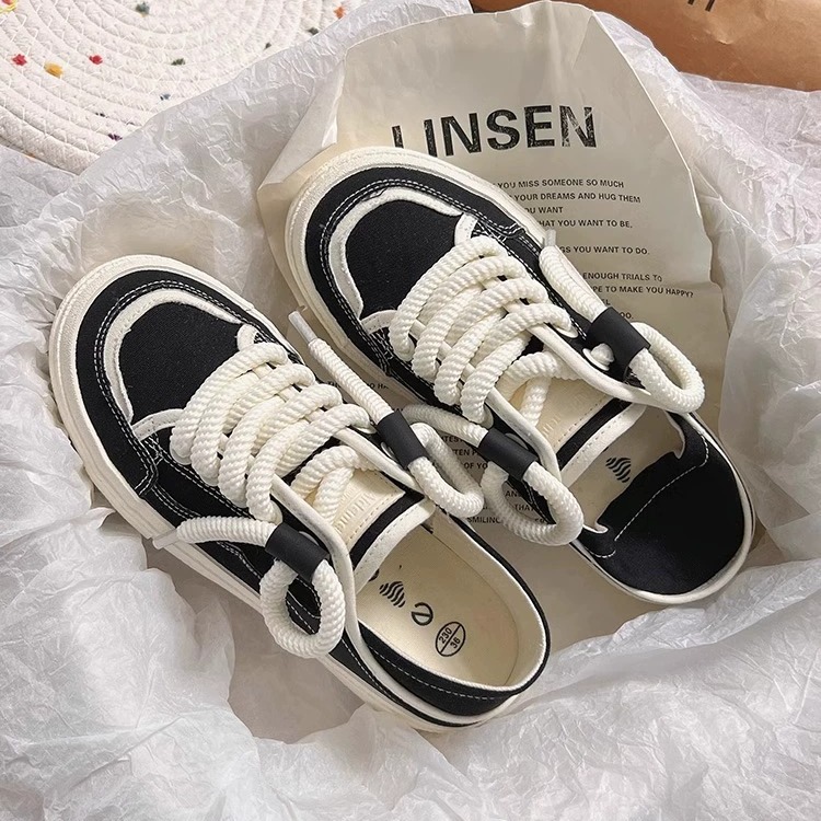 designer shoes 2025 Women's thick-soled canvas white sneakers spring Korean style height-increasing two-way wear versatile skate shoes casual spo
