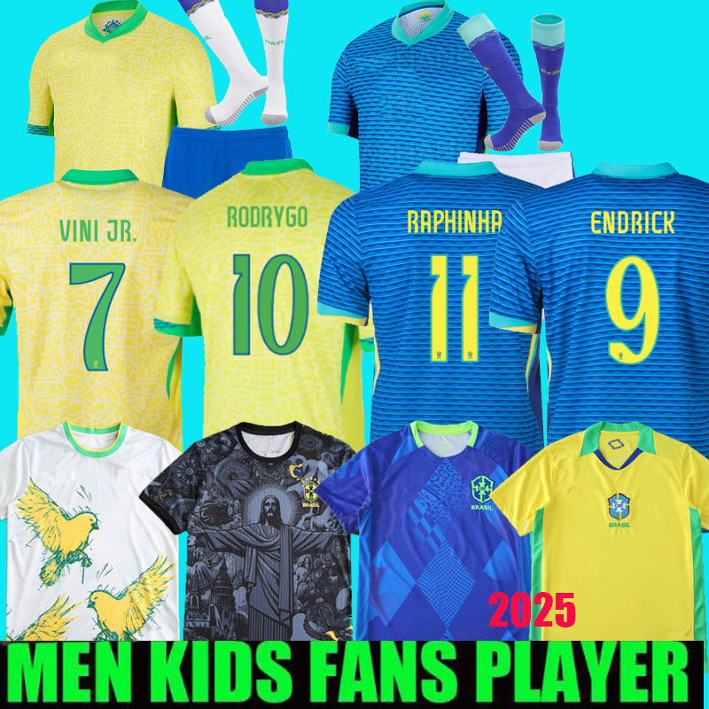 brazil Soccer Jersey 2024 2025 Rodrygo vini jr Raphinha Savinho Endrick Joelinton brasil National Team camisa de futebol 24 25 Men KIDS Football Shirts fans plaayer