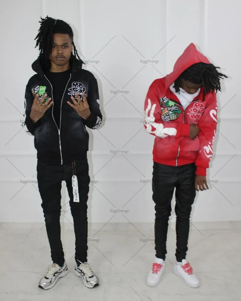 Gothpunk American Street Harajuku Zipper Sweatshirt Personalized Letter Embroidered Clothing Oversized Loose Hoodie Couple 250324