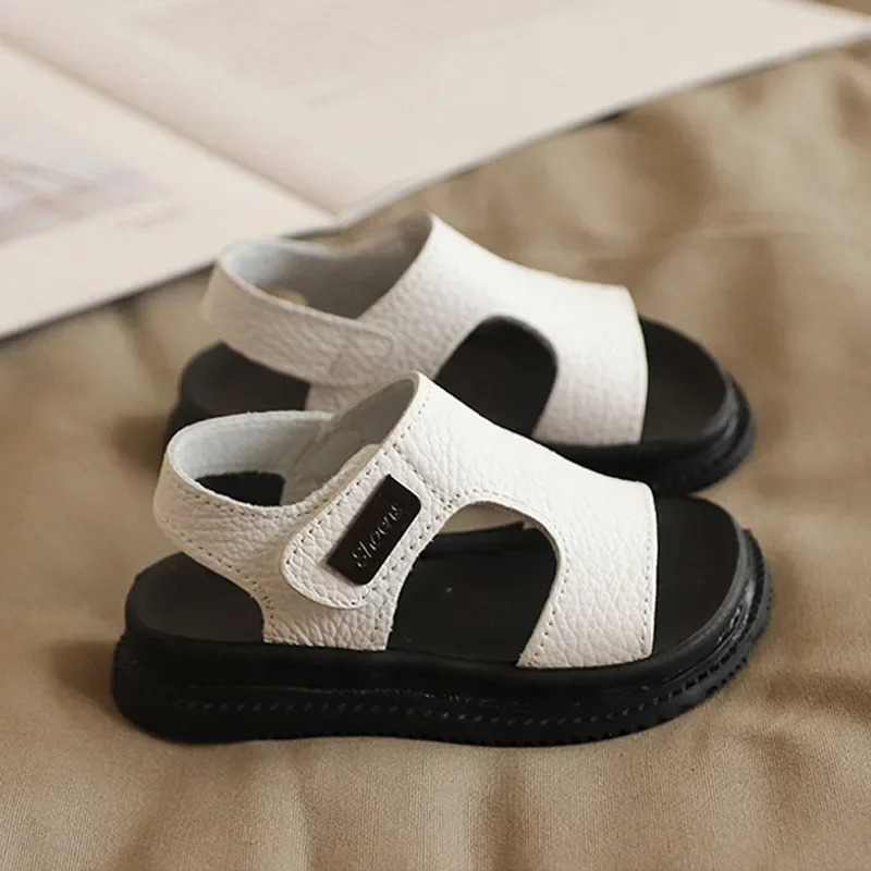 Summer Beach Sandals For Boys Korean Style Fashion Children Footwear PU Leather Anti-slippery Soft-soled Kids Shoes 250326
