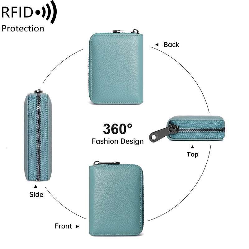 RFID Genuine Leather Multi Slot Zipper Credit Card Suitable For Women Or Men Accordion Designer Wallets