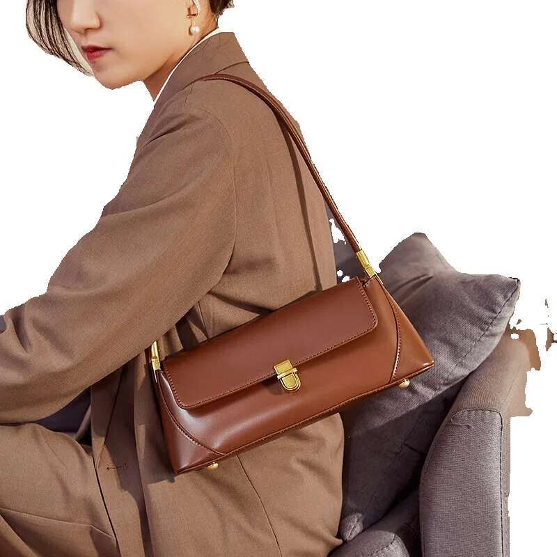 Women's Baguette Designer Genuine Leather Shoulder Bag High Quality Cowhide Vintage Women Handbags Holiday Gifts