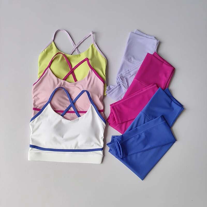 Women Yoga Pants New Color Blocking Splicing Integrated Back Fitness Set For Women Quick Drying Yoga Pants Running And Cycling Sports Suit