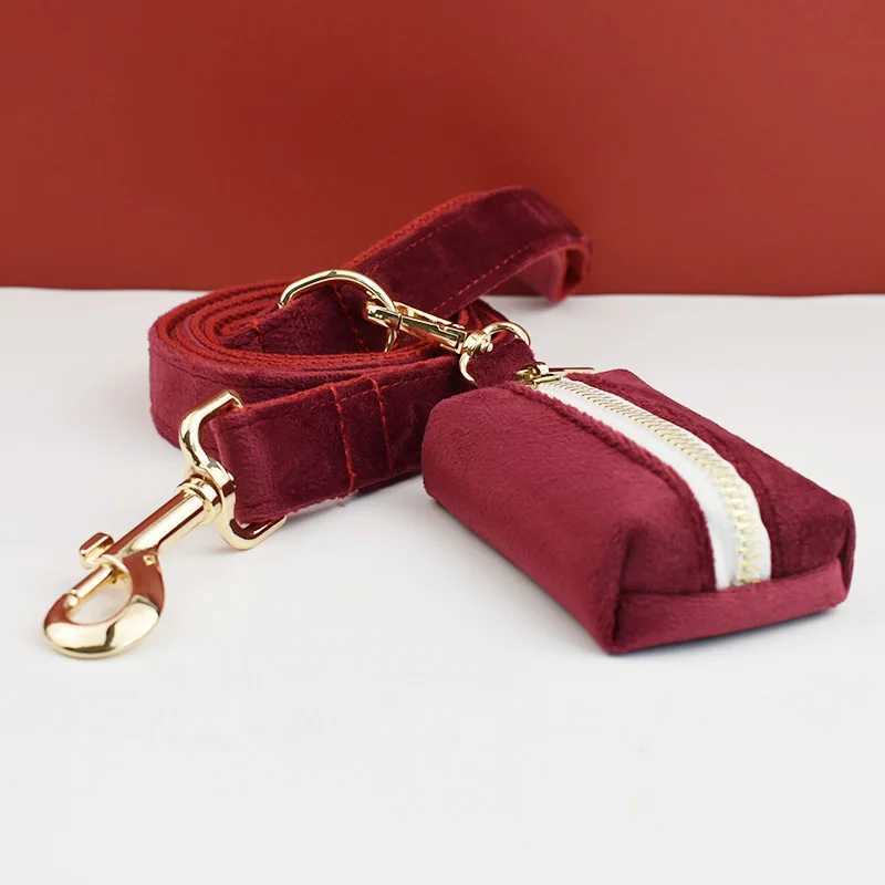 Red wine velvet dog collar and belt set suitable for large dogs custom carved names pet supplies dog collars X250326