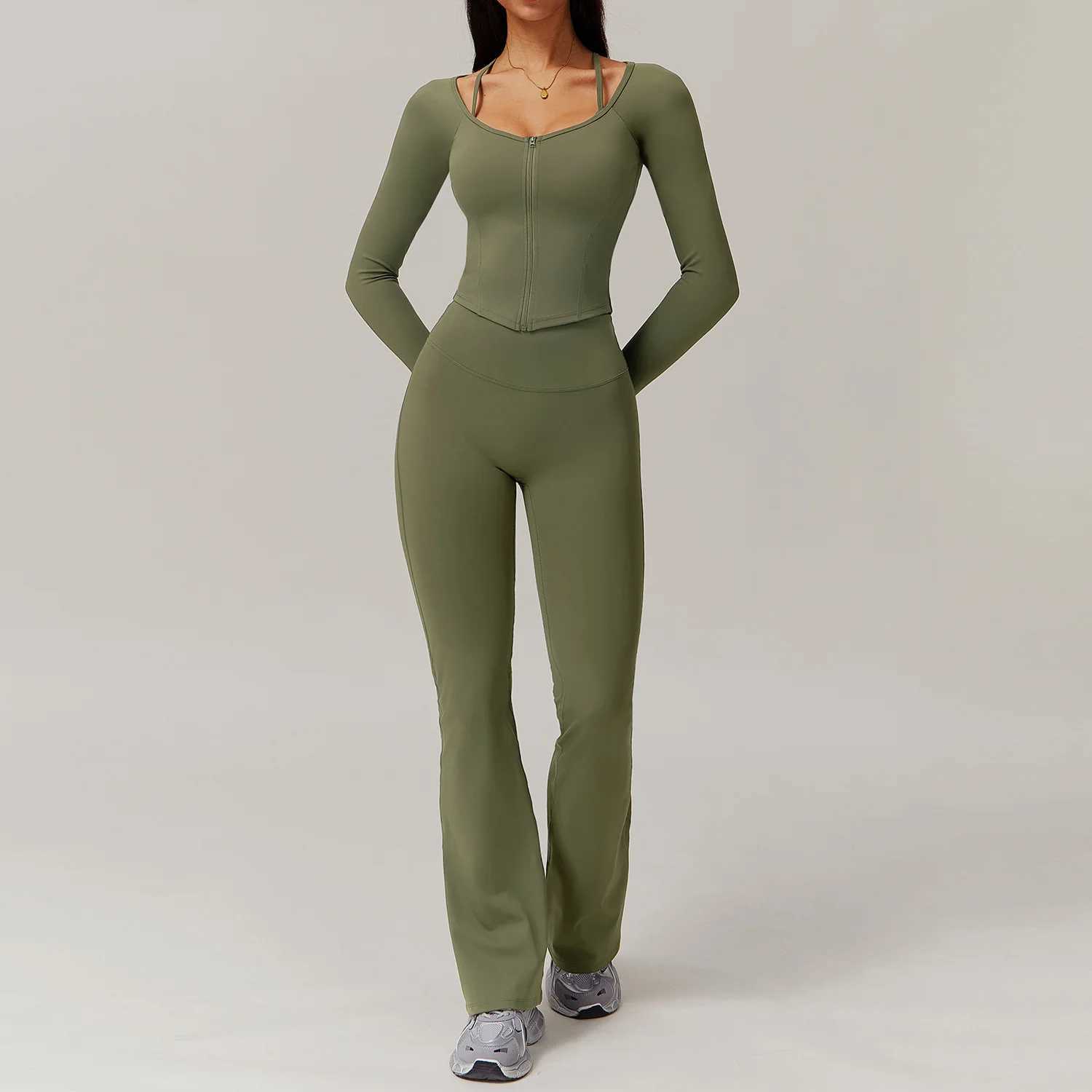 Sportswear Womens Yoga Set Sportswear Gym Leg 2PCS Fitness Bra Crop Long Sleeve Yoga Set W250326