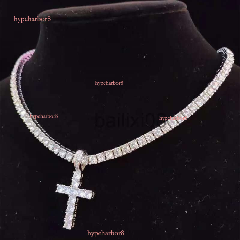 Necklaces Men Women Hip Hop Cross Pendant Neckle with 4mm Zircon Tennis Chain Iced out Bg Neckles HipHop Jewelry Fashion Gift J230620