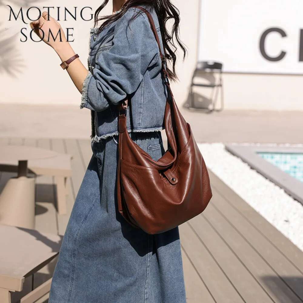 Motingsome Cowhide Women Bags Casual Designer Style Daily Bag Crossbody Shoulder Handbag Messenger Tote Travel Hobos 2024 New