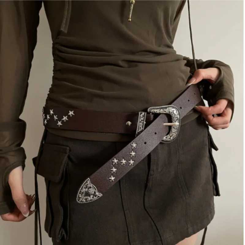 Vintage Star Rivet Belt Y2k Metal Buckle Brand Punk Rock Belt Gothic Pu Belt Womens Jeans Pants Decorative Accessories W250326