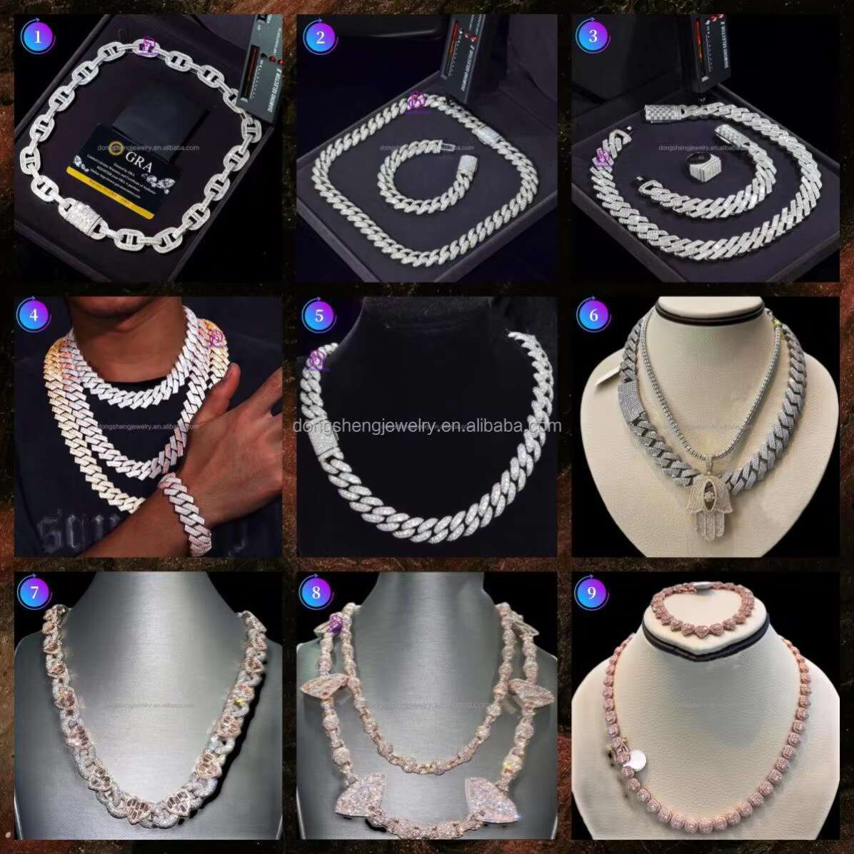 2023 Hot Selling Competitive Price Moissanite Real Miami Cuban Link Prong Chain Iced Hi