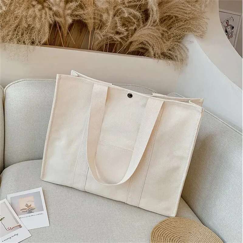 100Pcs Fashion Large Capacity Reusable Cotton Canvas Tote Bags With Custom Printed
