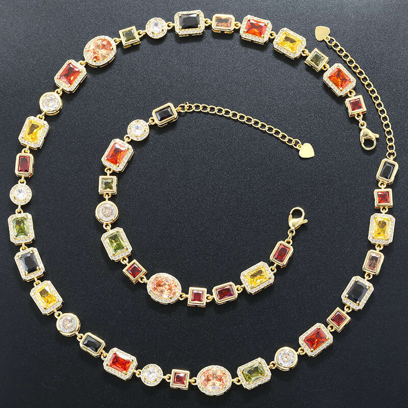 Designer bracelet Diamond bracelet Light luxury diamond jewelry studded square necklace with high-end feel bracelet necklace set accessories for women