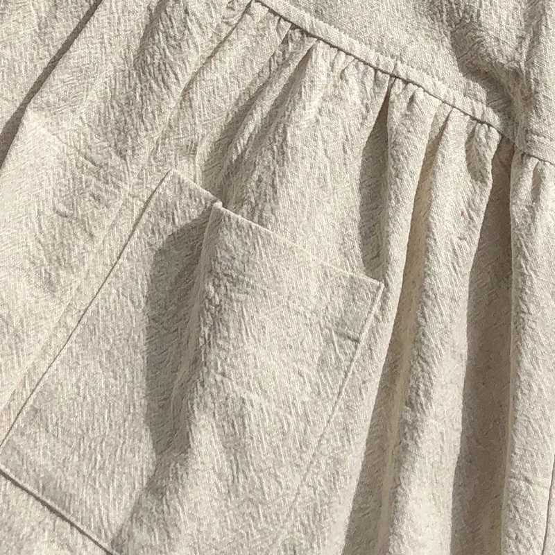 Solid color cotton linen dress for girls 2024 autumn chic button princess dress retro round neck long sleeved A-line dress W250326