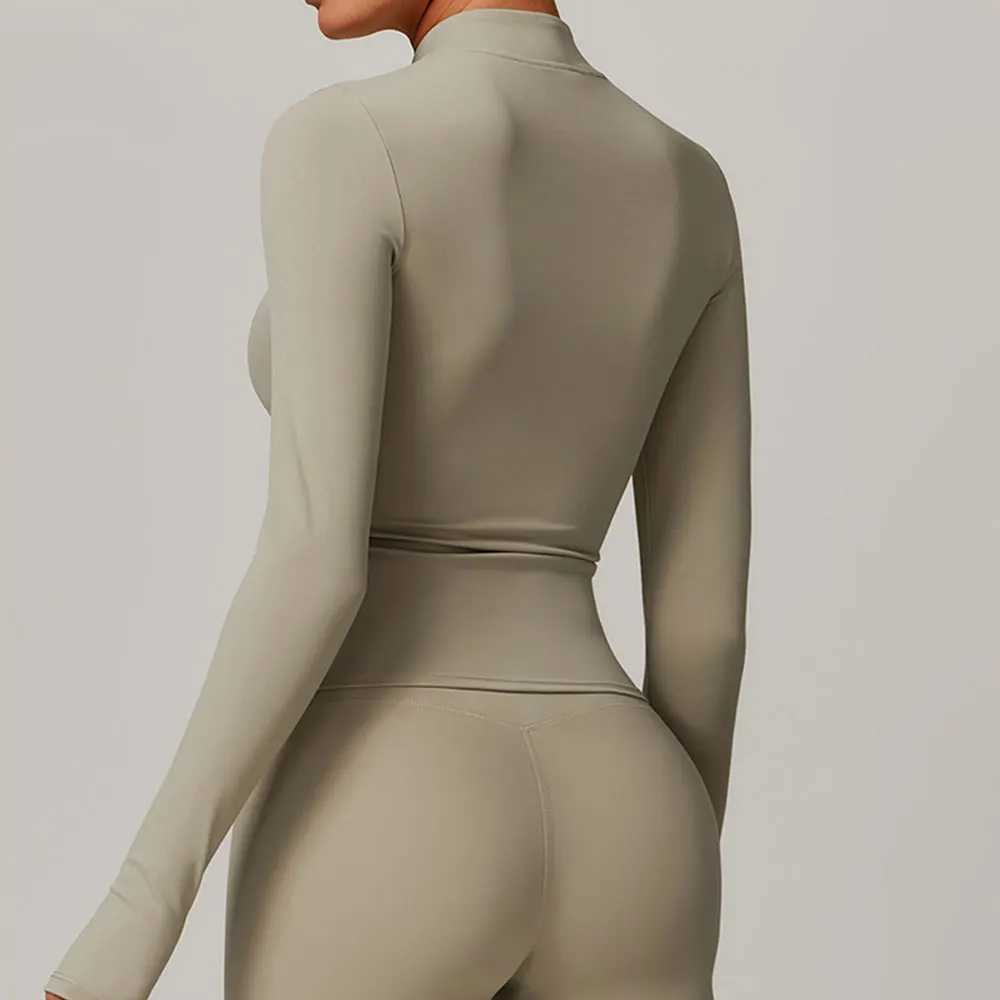 Zipper long sleeved yoga shirt sports top fitness yoga top gym top sports clothes womens push ups running full set of clothes W250326