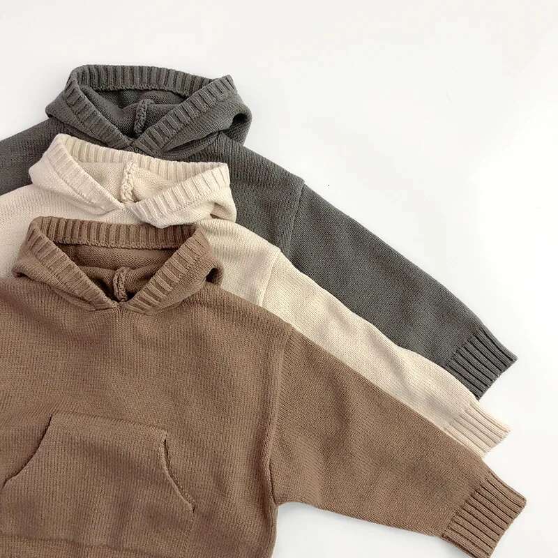 Ddmyshoesvip Autumn New Children Long Sleeve Knit Hoodie Baby Boys Casual Sweatshirt Kids Girls Vintage Knitted Hooded Sweater Clothes