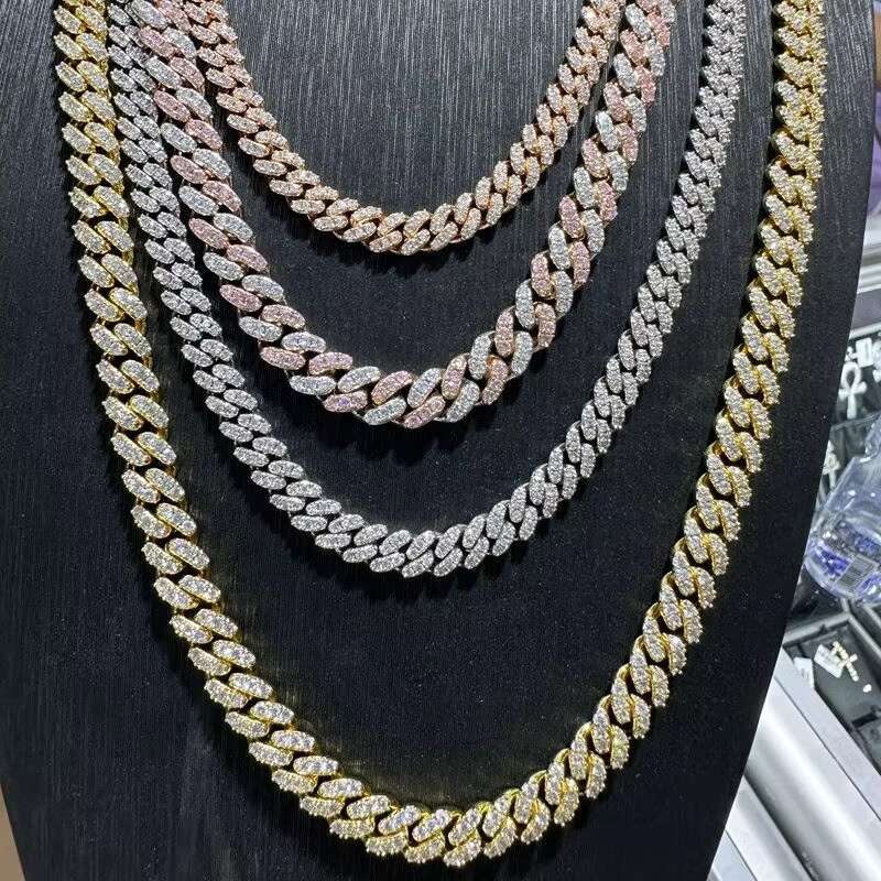 Iced Out Diamond 6mm 8mm Miami 925 Sterling Silver Bracelet 14k Gold Moissanite Cuban Link Chain Necklace