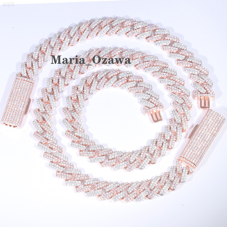 Custom Pass Diamond Tester Vvs Moissamite Diamond Two Tone 2 Row 10 Mm 12 Mm Hip Hop Necklace 925 Jewelry Cuban Link Chain
