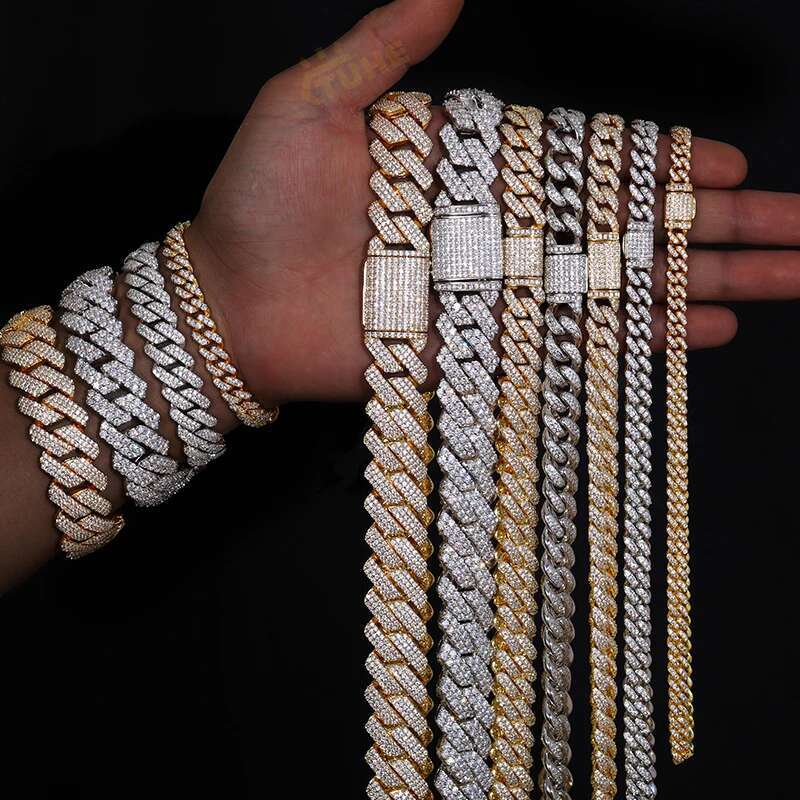 Hip Hop/Rock Iced Out Cuban Link Chain Necklace Sterling Silver 925 For Men Hip Hop Jewelry