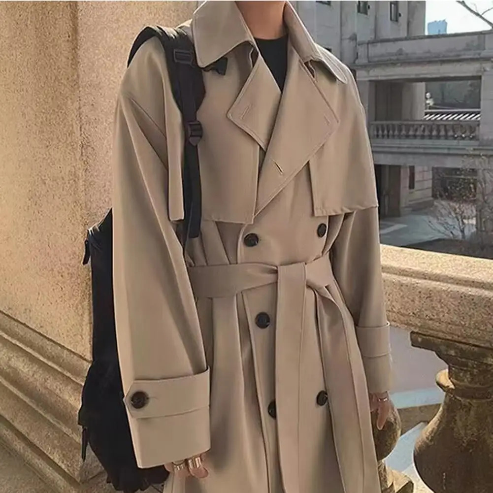 Trench mens coat British style solid double chest oversized casual long coat Fashion coat Hombre Korean style windproof 250324